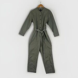 GAP Jumpsuit Womens 8P Cotton Long Sleeve Utility Olive Green Pockets Minimalist